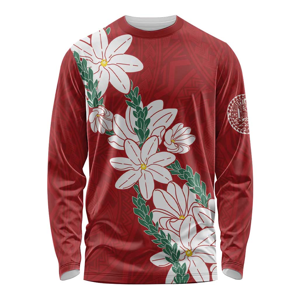 Ia Orana Tahiti Tiare Long Sleeve Shirt Crimson Lei LT7 Unisex Red - Polynesian Pride