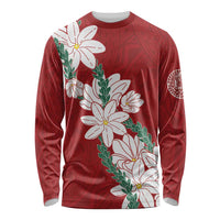 Ia Orana Tahiti Tiare Long Sleeve Shirt Crimson Lei LT7 Unisex Red - Polynesian Pride