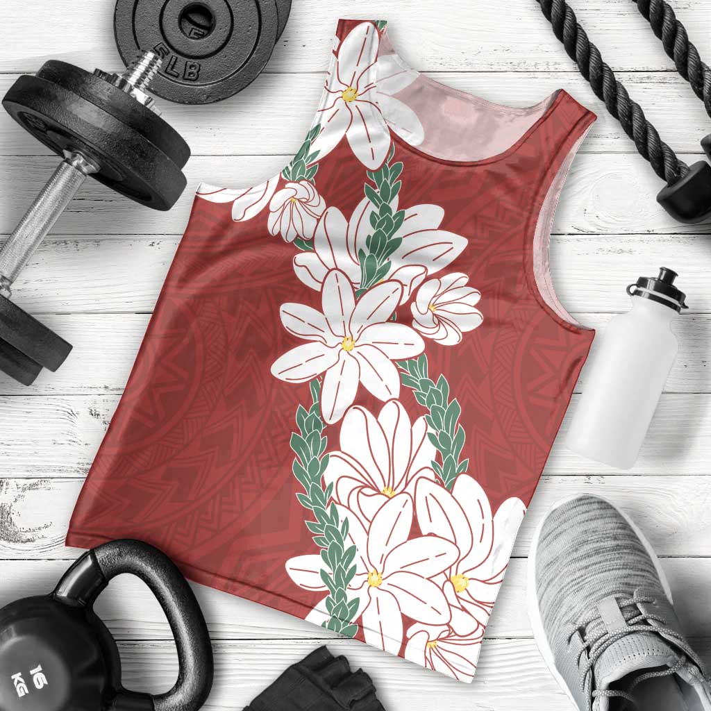 Ia Orana Tahiti Tiare Men Tank Top Crimson Lei - Polynesian Pride