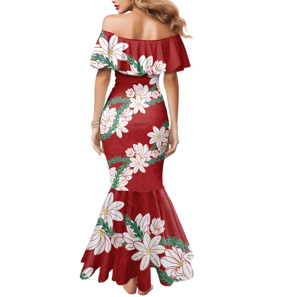 Ia Orana Tahiti Tiare Mermaid Dress Crimson Lei - Polynesian Pride
