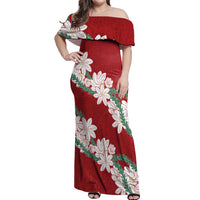 Ia Orana Tahiti Tiare Off Shoulder Maxi Dress Crimson Lei - Polynesian Pride