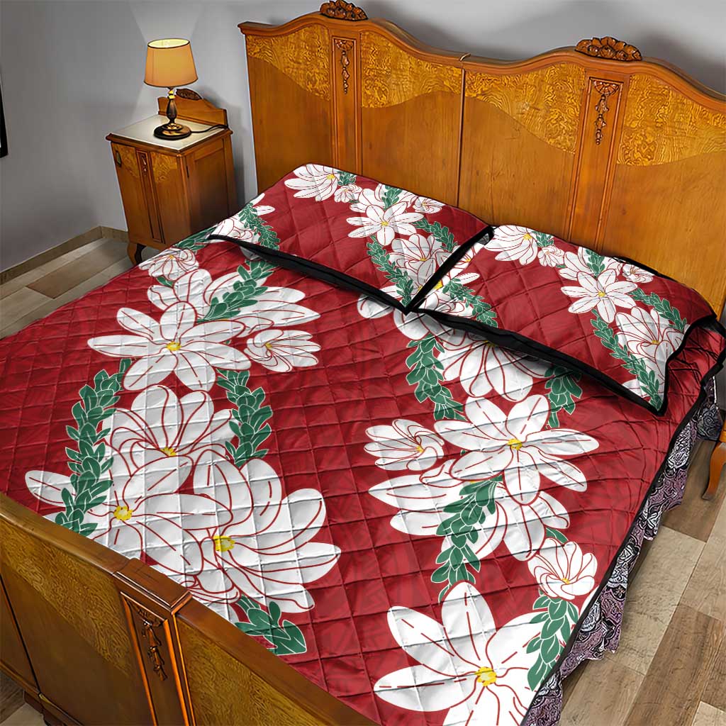 Ia Orana Tahiti Tiare Quilt Bed Set Crimson Lei LT7 - Polynesian Pride