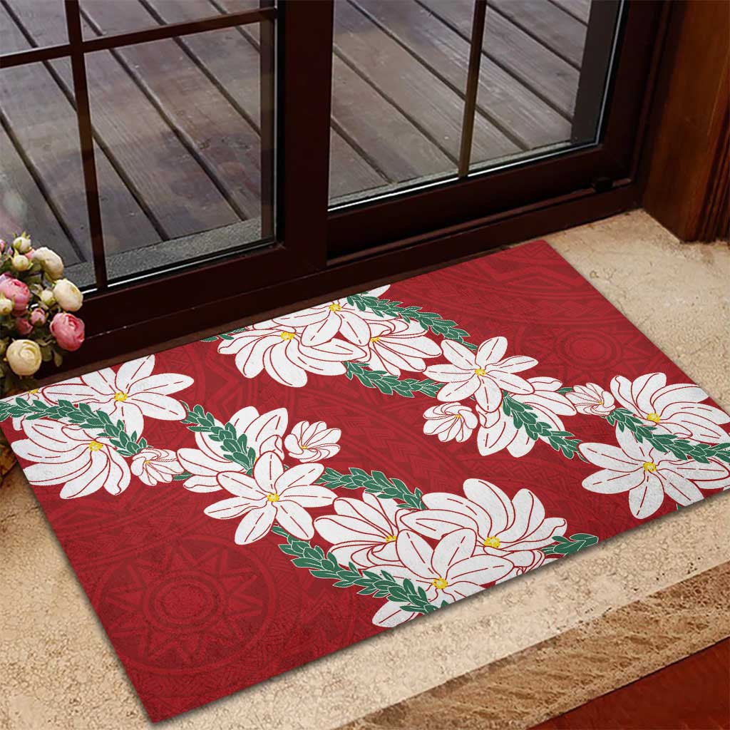 Ia Orana Tahiti Tiare Rubber Doormat Crimson Lei - Polynesian Pride