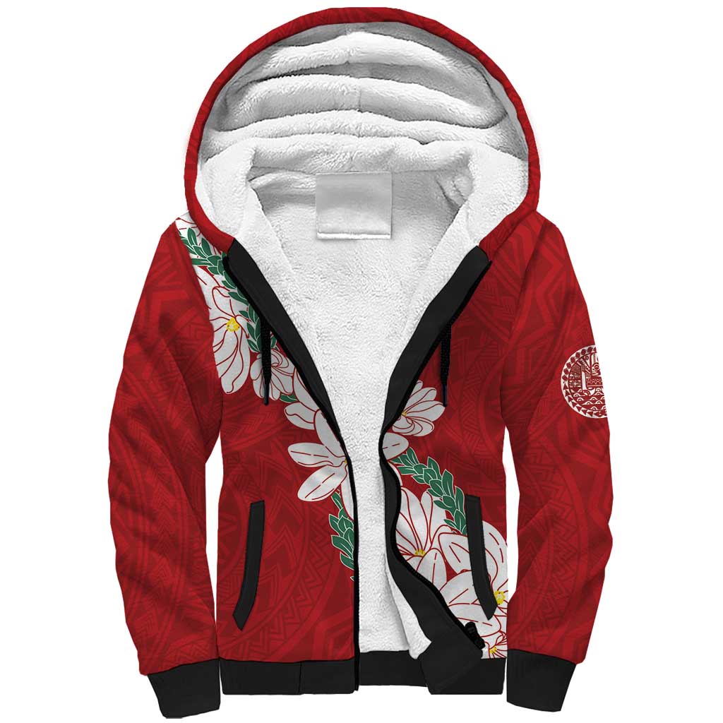 Ia Orana Tahiti Tiare Sherpa Hoodie Crimson Lei - Polynesian Pride