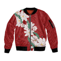 Ia Orana Tahiti Tiare Sleeve Zip Bomber Jacket Crimson Lei - Polynesian Pride