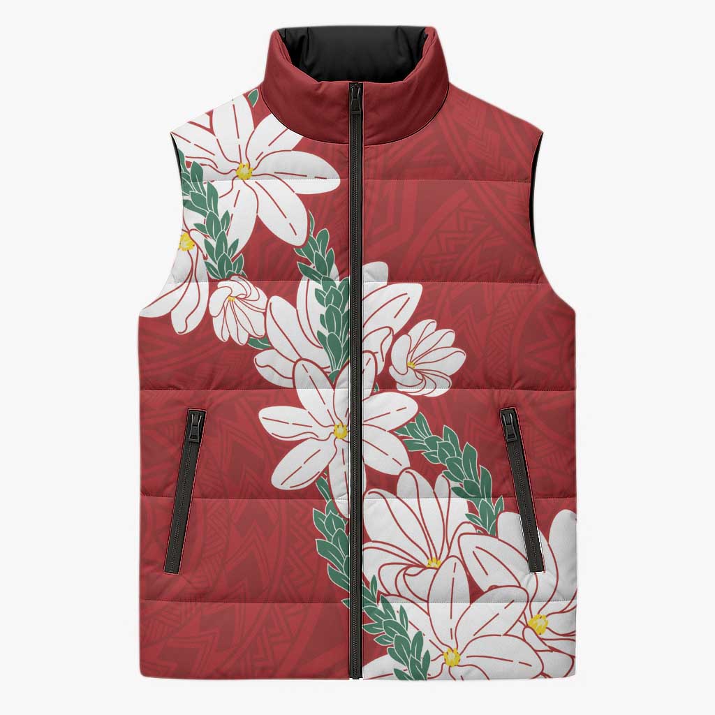 Ia Orana Tahiti Tiare Sleeveless Puffer Jacket Crimson Lei LT7 Unisex Red - Polynesian Pride