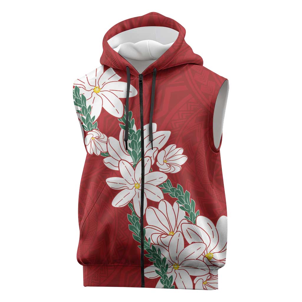 Ia Orana Tahiti Tiare Sleeveless Zip Hoodie Crimson Lei - Polynesian Pride
