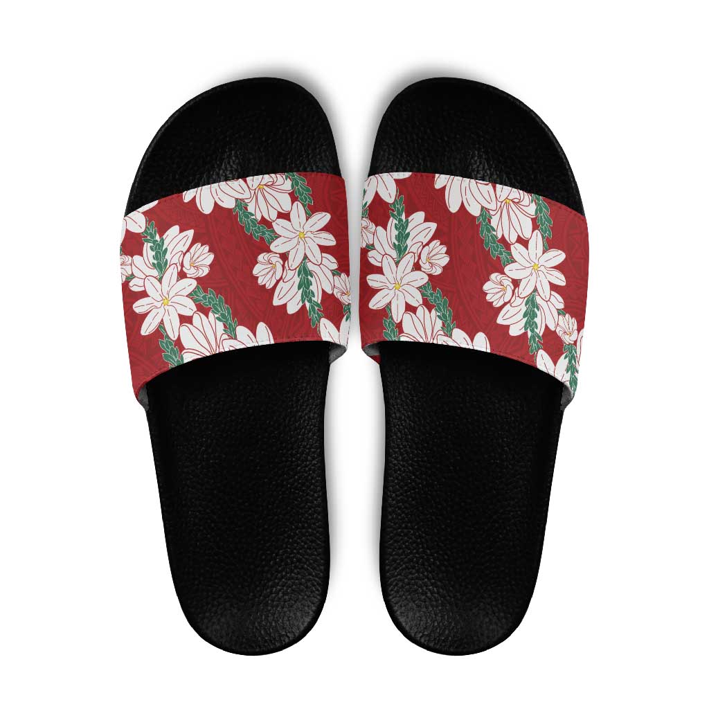 Ia Orana Tahiti Tiare Slide Sandals Crimson Lei LT7 Red - Polynesian Pride