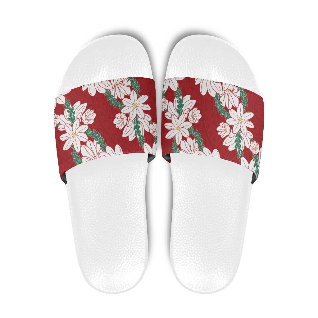 Ia Orana Tahiti Tiare Slide Sandals Crimson Lei LT7 Red - Polynesian Pride