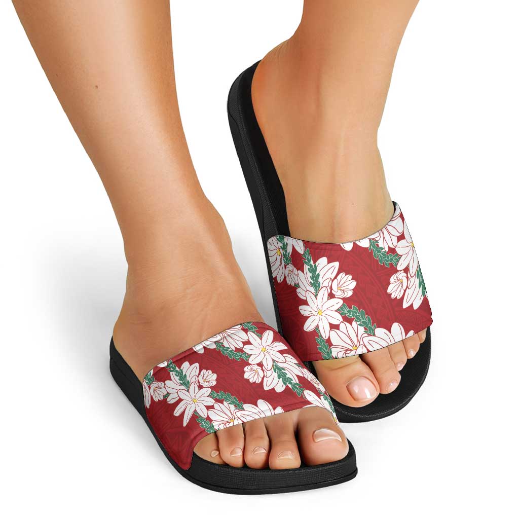 Ia Orana Tahiti Tiare Slide Sandals Crimson Lei LT7 - Polynesian Pride
