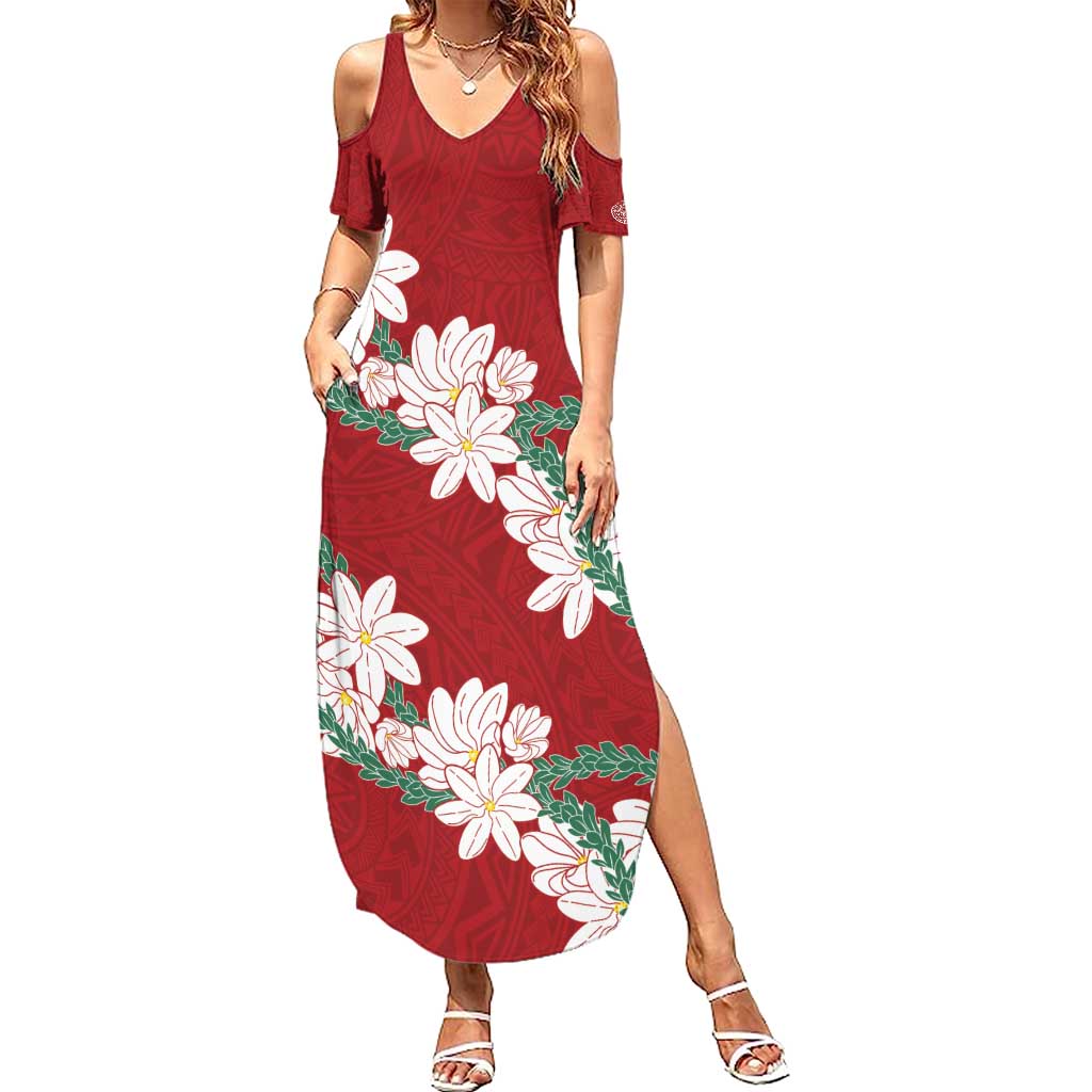 Ia Orana Tahiti Tiare Summer Maxi Dress Crimson Lei - Polynesian Pride