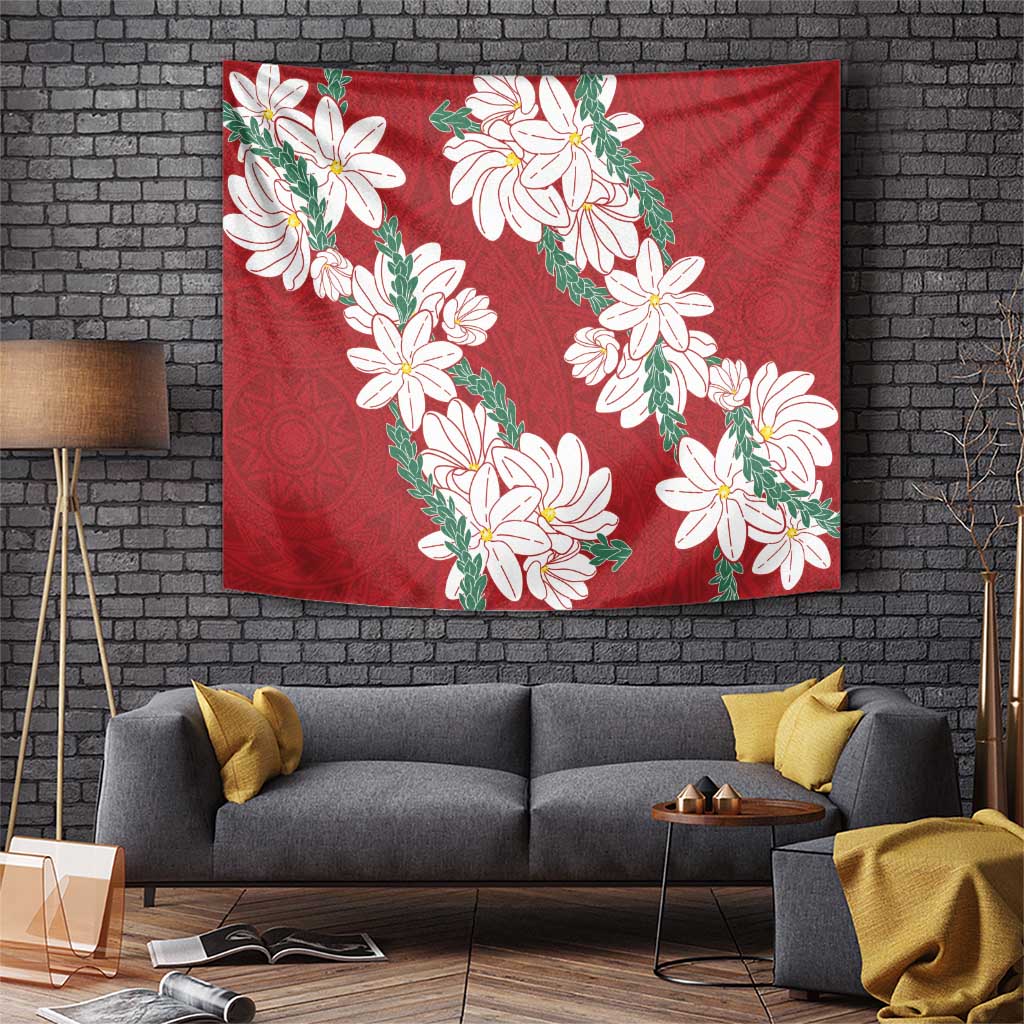 Ia Orana Tahiti Tiare Tapestry Crimson Lei LT7 Red - Polynesian Pride