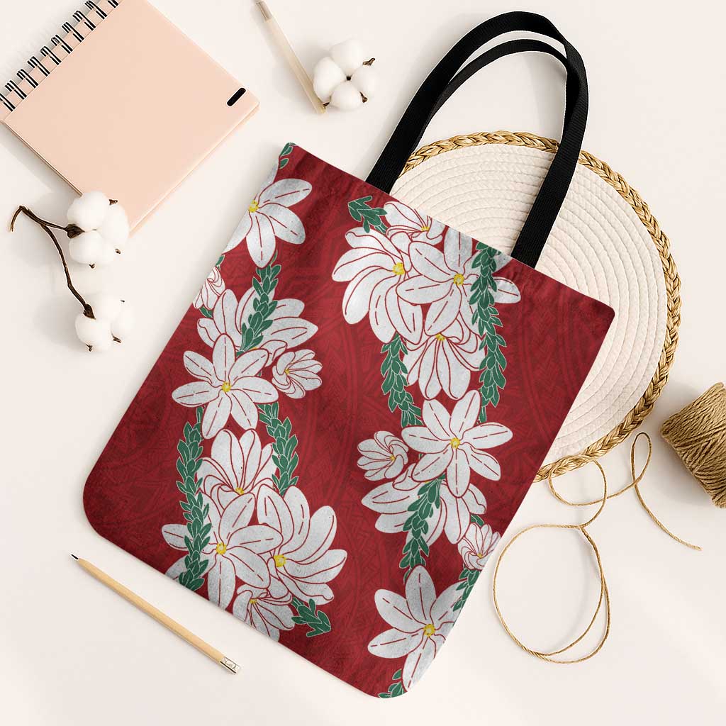 Ia Orana Tahiti Tiare Tote Bag Crimson Lei LT7 Black Strap One Size Red - Polynesian Pride