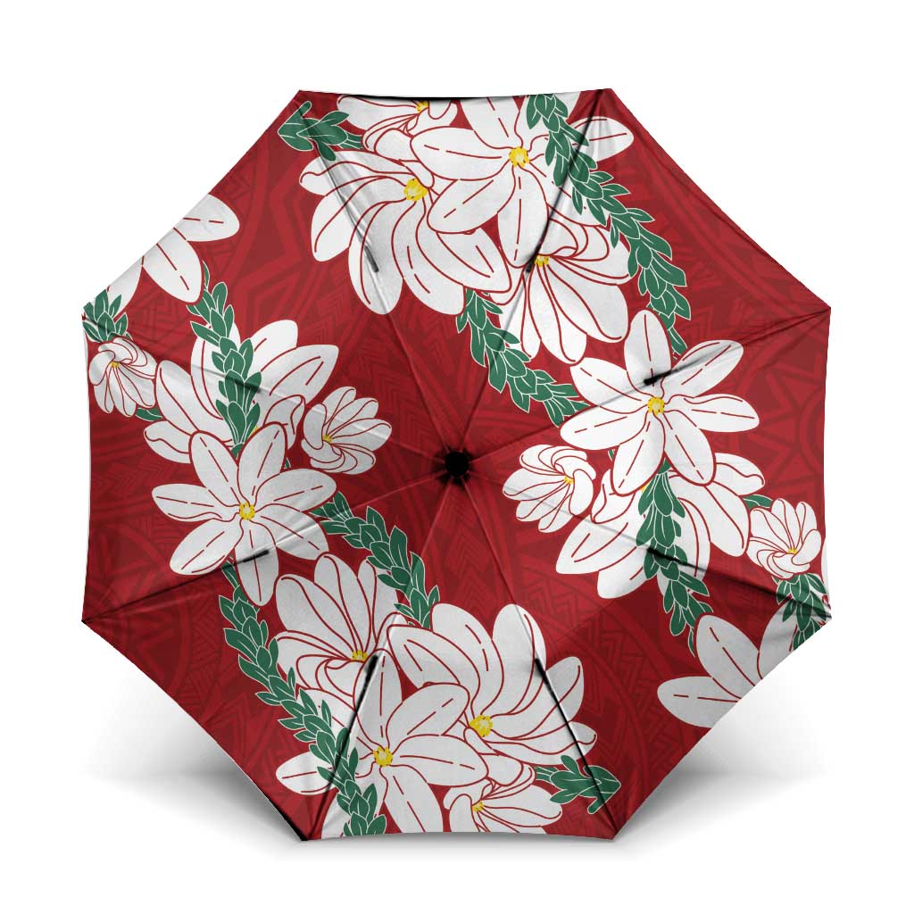 Ia Orana Tahiti Tiare Umbrella Crimson Lei LT7 One Size Folded 11.42 inch Opened Diameter 37.4 inch Red - Polynesian Pride