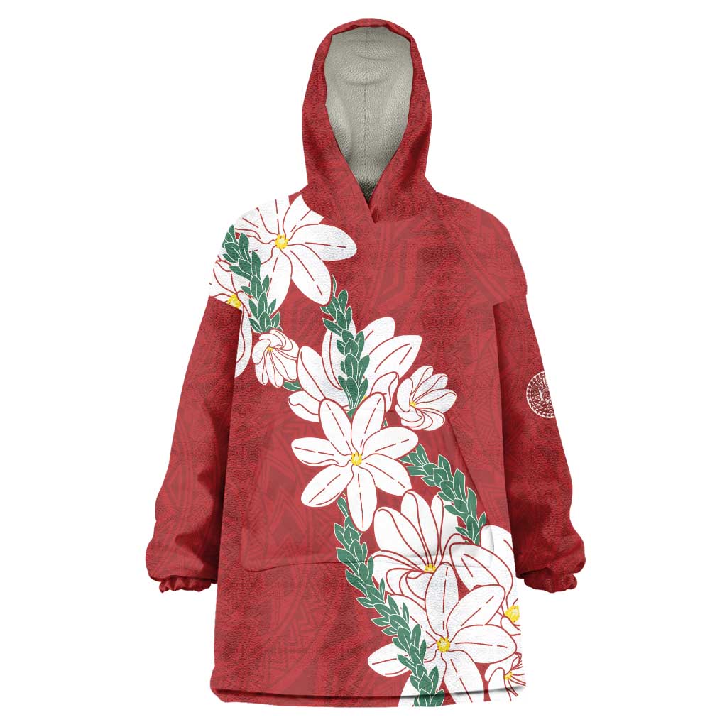 Ia Orana Tahiti Tiare Wearable Blanket Hoodie Crimson Lei - Polynesian Pride