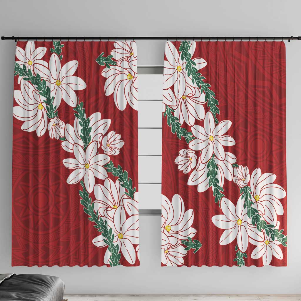 Ia Orana Tahiti Tiare Window Curtain Crimson Lei LT7 With Hooks Red - Polynesian Pride