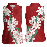 Ia Orana Tahiti Tiare Women Sleeveless Polo Shirt Crimson Lei - Polynesian Pride