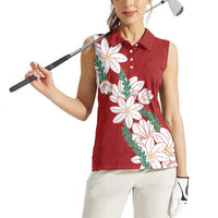 Ia Orana Tahiti Tiare Women Sleeveless Polo Shirt Crimson Lei - Polynesian Pride