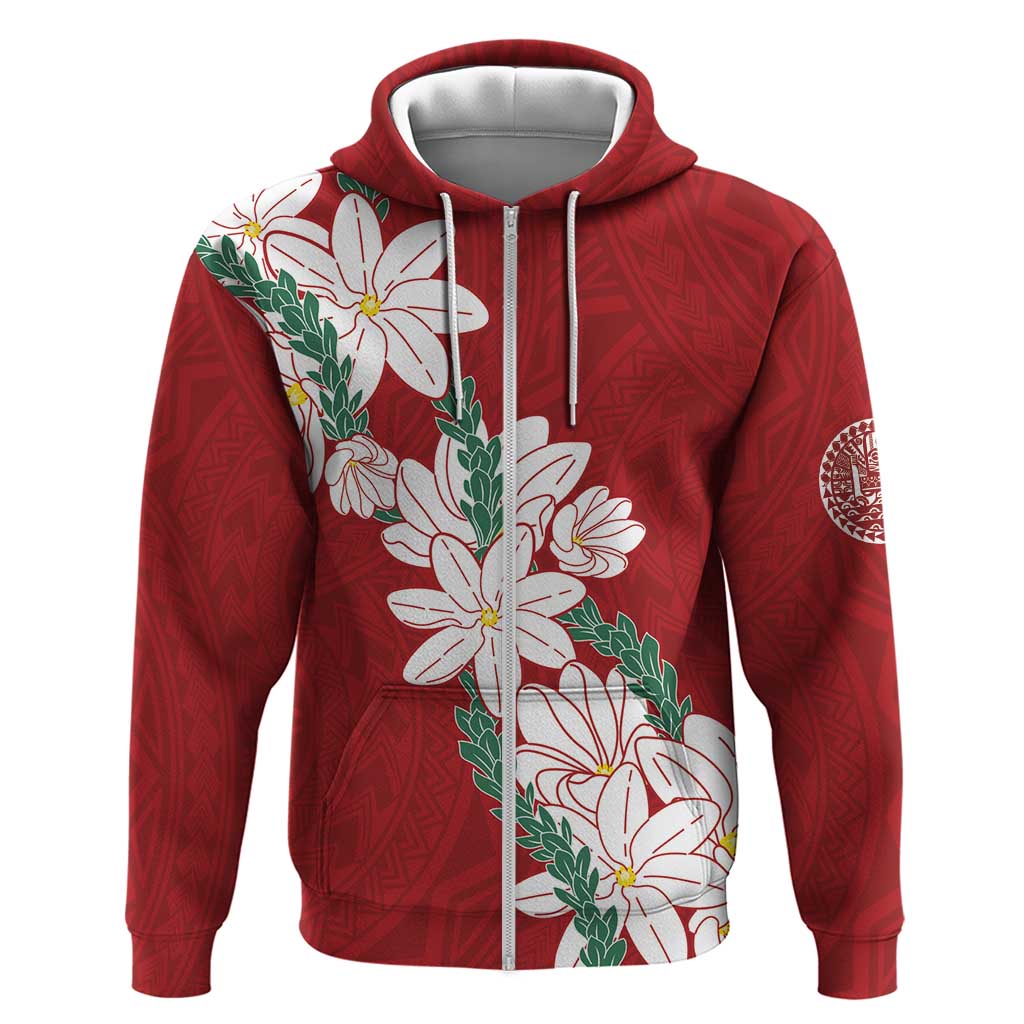 Ia Orana Tahiti Tiare Zip Hoodie Crimson Lei LT7 Zip Hoodie Red - Polynesian Pride