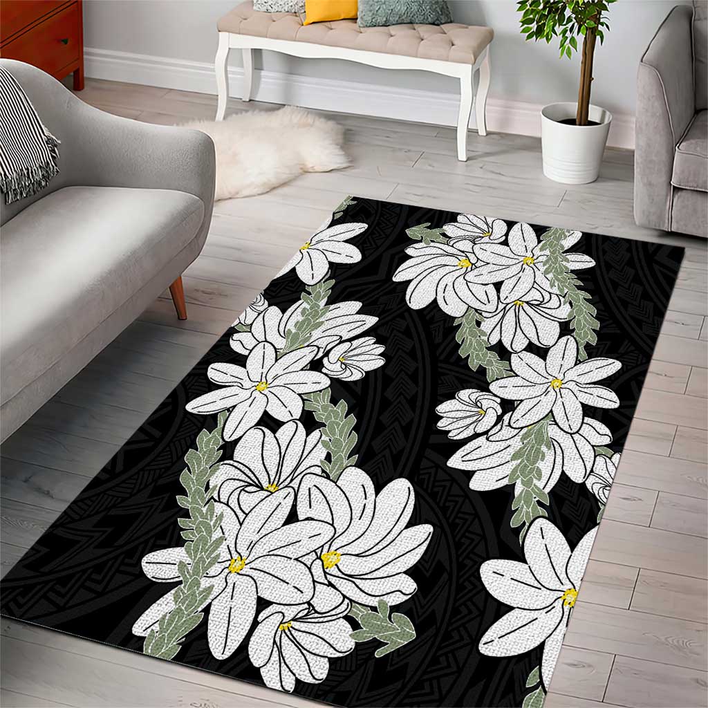 Ia Orana Tahiti Tiare Area Rug Black Lei - Polynesian Pride