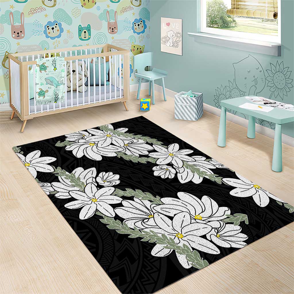 Ia Orana Tahiti Tiare Area Rug Black Lei - Polynesian Pride
