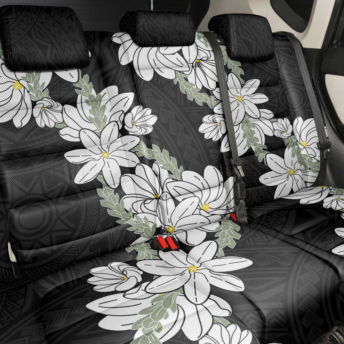 Ia Orana Tahiti Tiare Back Car Seat Cover Black Lei - Polynesian Pride