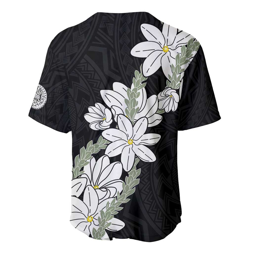 Ia Orana Tahiti Tiare Baseball Jersey Black Lei LT7 - Polynesian Pride