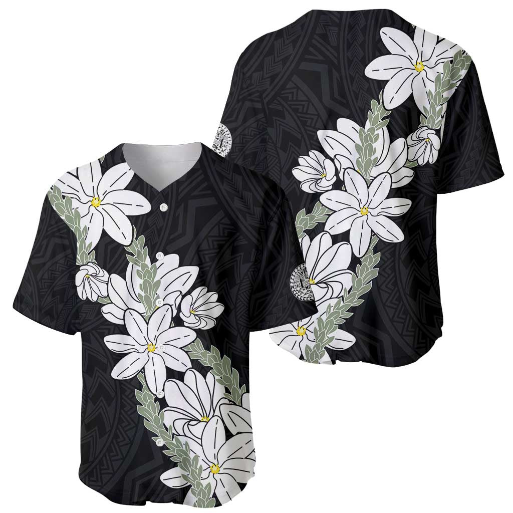 Ia Orana Tahiti Tiare Baseball Jersey Black Lei LT7 - Polynesian Pride