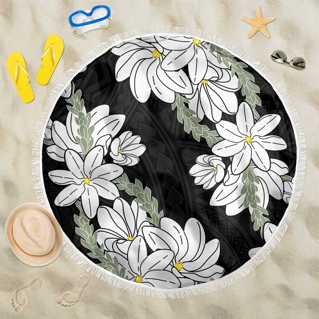 Ia Orana Tahiti Tiare Beach Blanket Black Lei LT7 One Size 150cm Black - Polynesian Pride