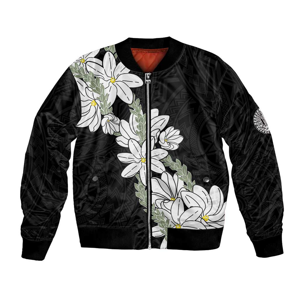 Ia Orana Tahiti Tiare Bomber Jacket Black Lei LT7 Unisex Black - Polynesian Pride