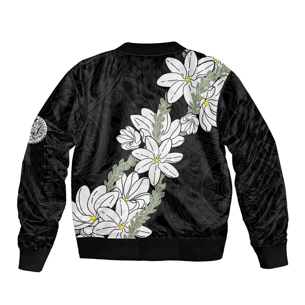 Ia Orana Tahiti Tiare Bomber Jacket Black Lei LT7 - Polynesian Pride