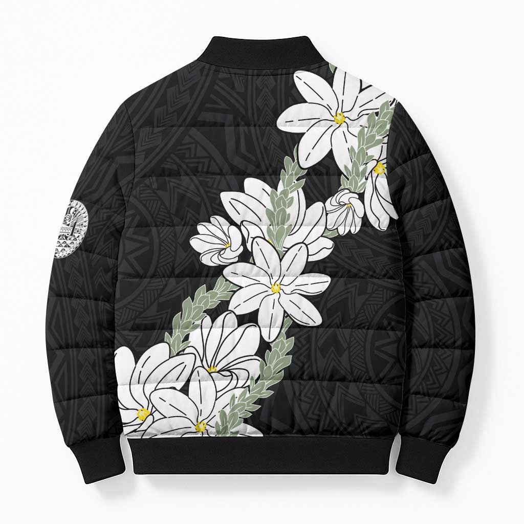 Ia Orana Tahiti Tiare Bomber Puffer Jacket Black Lei - Polynesian Pride