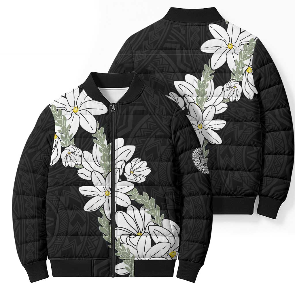 Ia Orana Tahiti Tiare Bomber Puffer Jacket Black Lei - Polynesian Pride