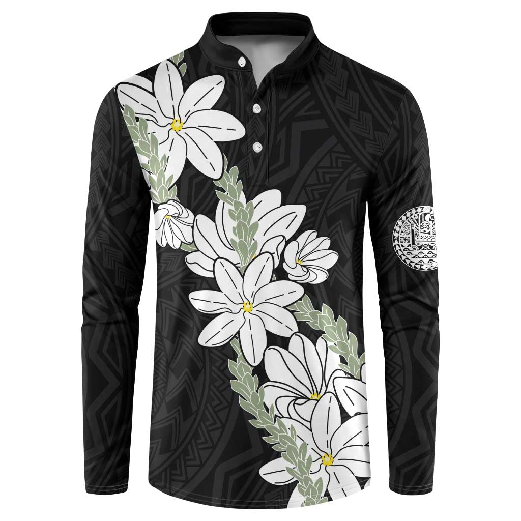 Ia Orana Tahiti Tiare Button Sweatshirt Black Lei LT7 Black - Polynesian Pride