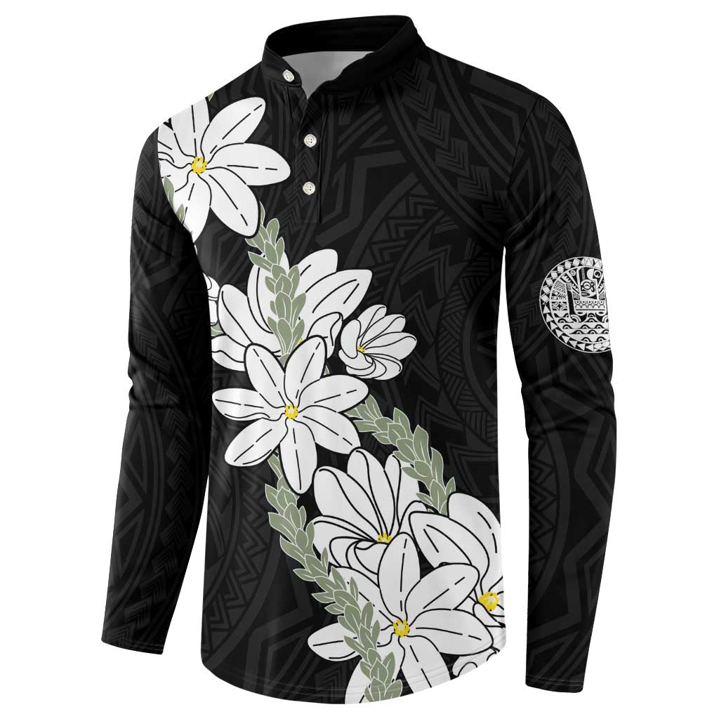 Ia Orana Tahiti Tiare Button Sweatshirt Black Lei - Polynesian Pride