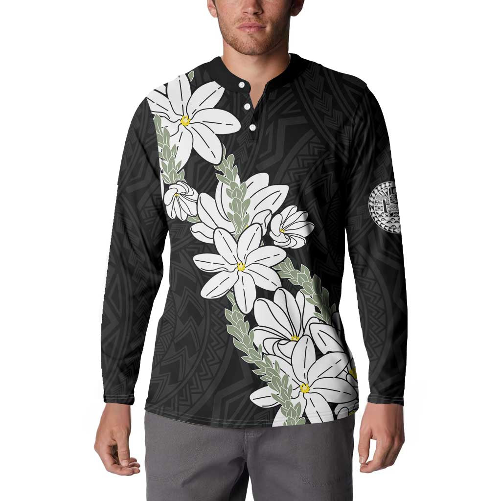 Ia Orana Tahiti Tiare Button Sweatshirt Black Lei - Polynesian Pride