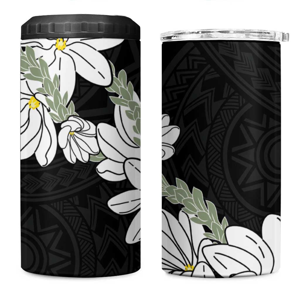 Ia Orana Tahiti Tiare 4 in 1 Can Cooler Tumbler Black Lei LT7 One Size: 16 oz Black - Polynesian Pride