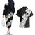 Ia Orana Tahiti Tiare Couples Matching Off The Shoulder Long Sleeve Dress and Hawaiian Shirt Black Lei - Polynesian Pride