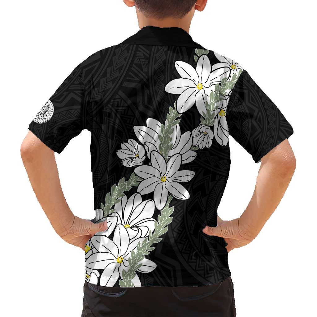 Ia Orana Tahiti Tiare Family Matching Off Shoulder Short Dress and Hawaiian Shirt Black Lei - Polynesian Pride