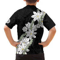 Ia Orana Tahiti Tiare Family Matching Off Shoulder Short Dress and Hawaiian Shirt Black Lei - Polynesian Pride