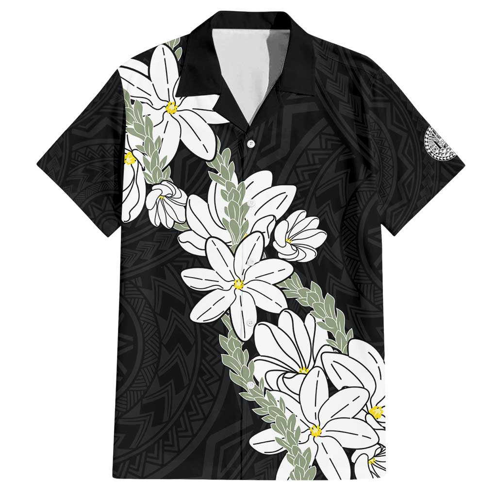 Ia Orana Tahiti Tiare Family Matching Off Shoulder Short Dress and Hawaiian Shirt Black Lei - Polynesian Pride