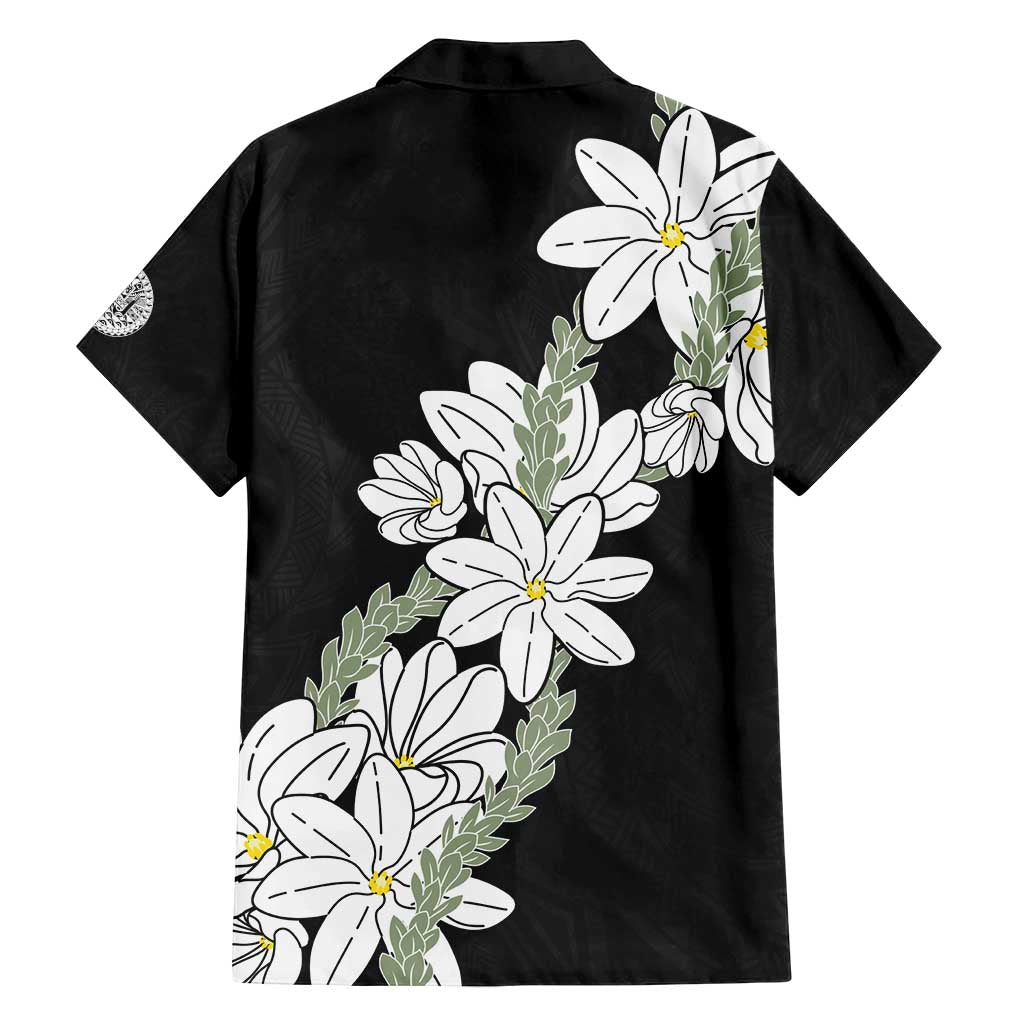 Ia Orana Tahiti Tiare Family Matching Off Shoulder Short Dress and Hawaiian Shirt Black Lei - Polynesian Pride