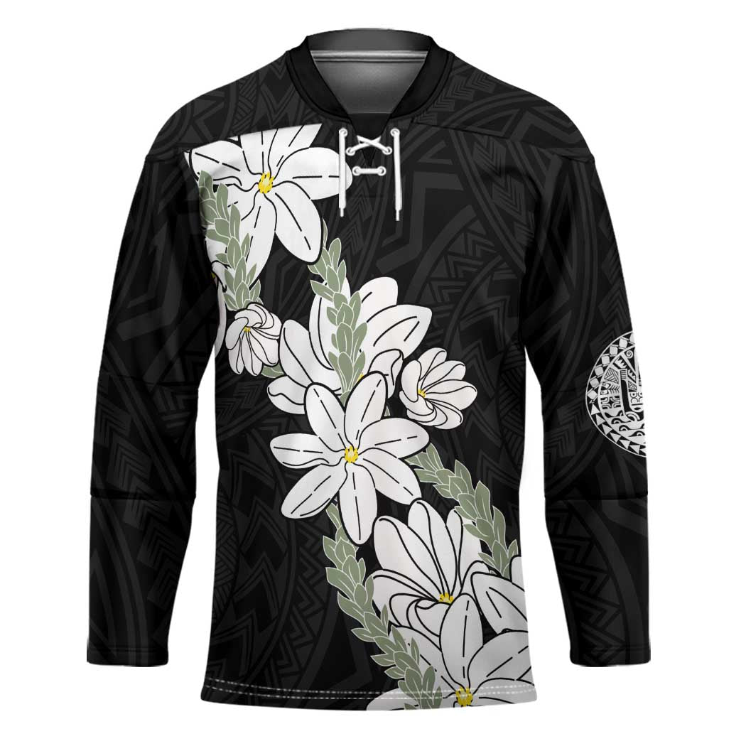 Ia Orana Tahiti Tiare Hockey Jersey Black Lei - Polynesian Pride