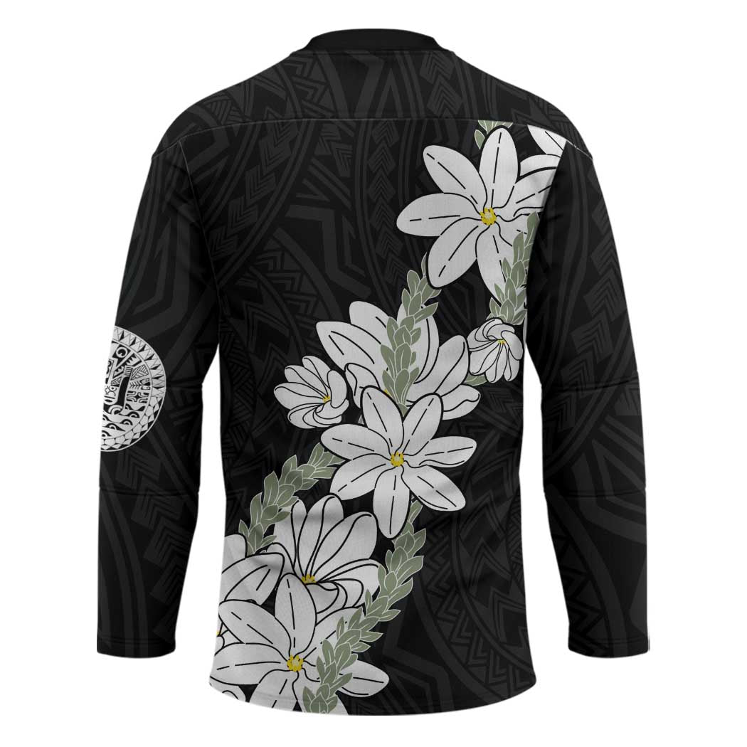 Ia Orana Tahiti Tiare Hockey Jersey Black Lei - Polynesian Pride