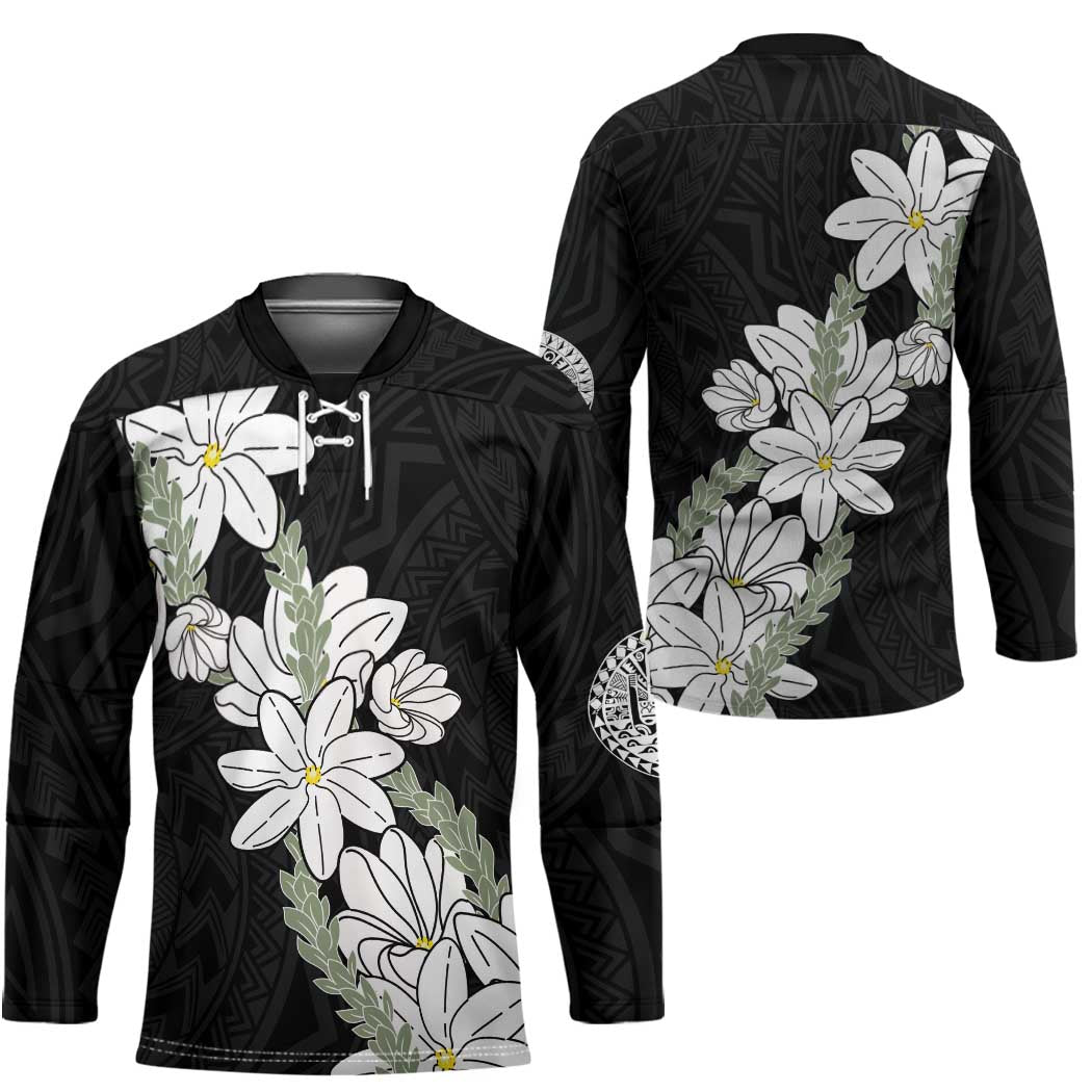 Ia Orana Tahiti Tiare Hockey Jersey Black Lei - Polynesian Pride