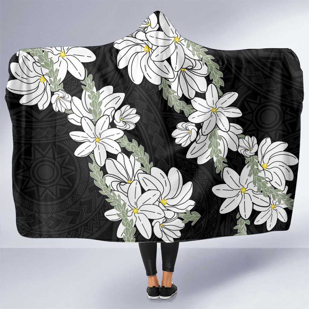 Ia Orana Tahiti Tiare Hooded Blanket Black Lei LT7 One Size Black - Polynesian Pride