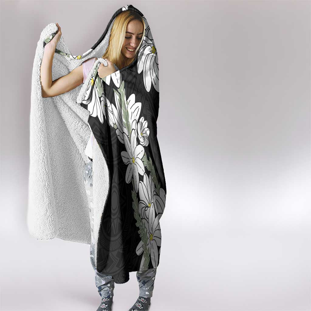 Ia Orana Tahiti Tiare Hooded Blanket Black Lei - Polynesian Pride
