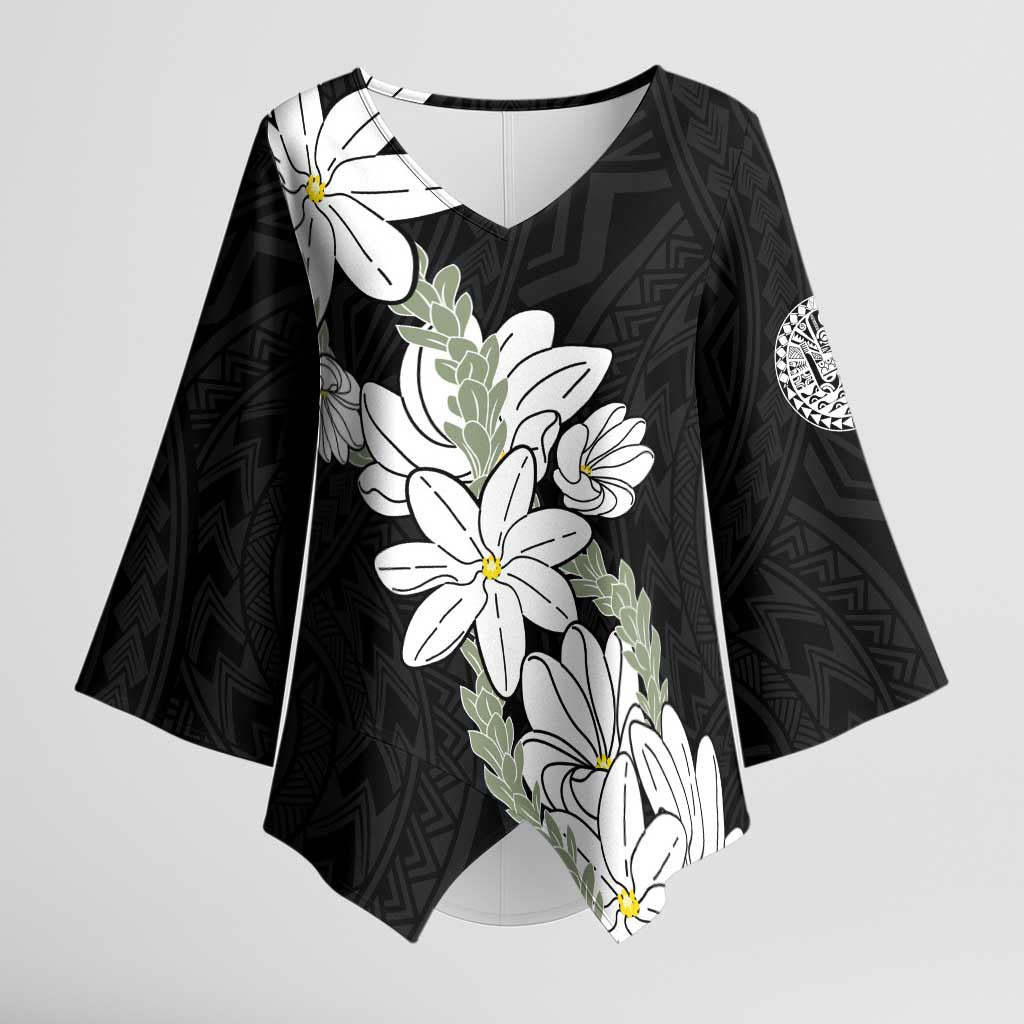 Ia Orana Tahiti Tiare Kimono Sleeve Blouse Black Lei - Polynesian Pride