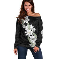 Ia Orana Tahiti Tiare Off Shoulder Sweater Black Lei - Polynesian Pride