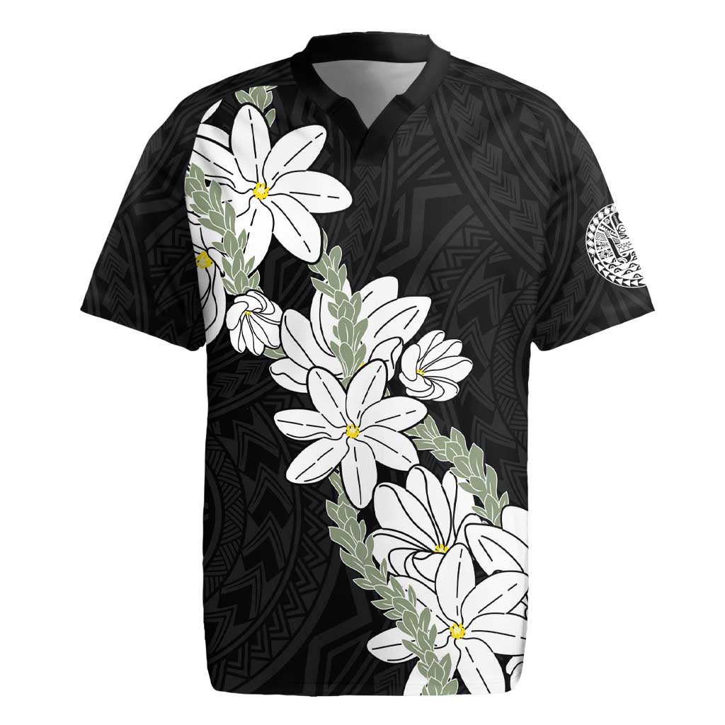Ia Orana Tahiti Tiare Rugby Jersey Black Lei - Polynesian Pride